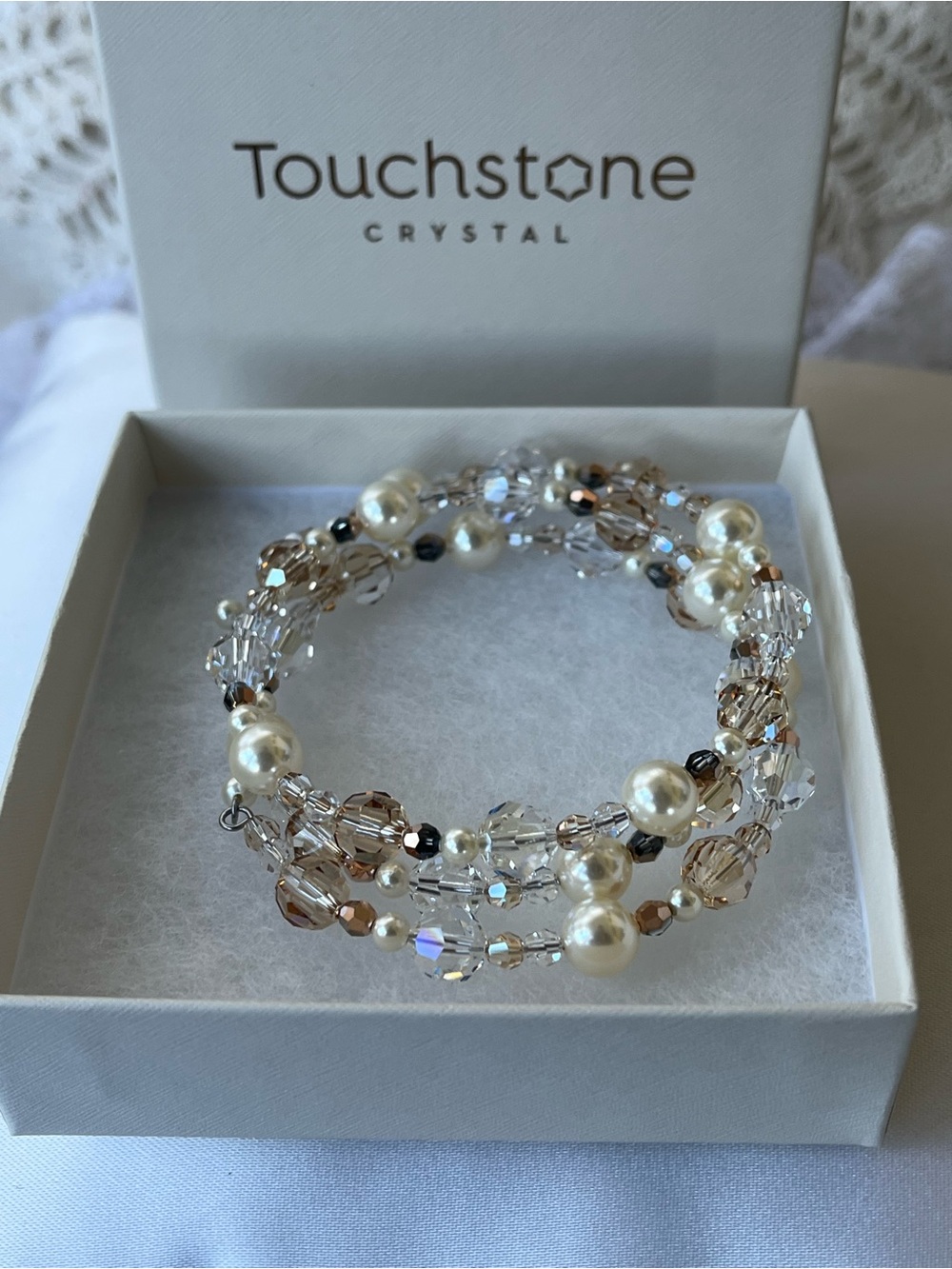 Touchstone Crystal Multi-Strand Pearl & Champagne Crystal Bracelet, BNIB